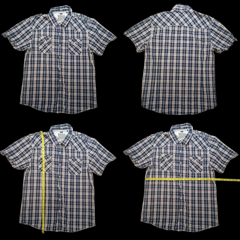 Buffalo David Bitton Men's Short Sleeve, Blue Plaid, Button-Up Shirt, Size XL